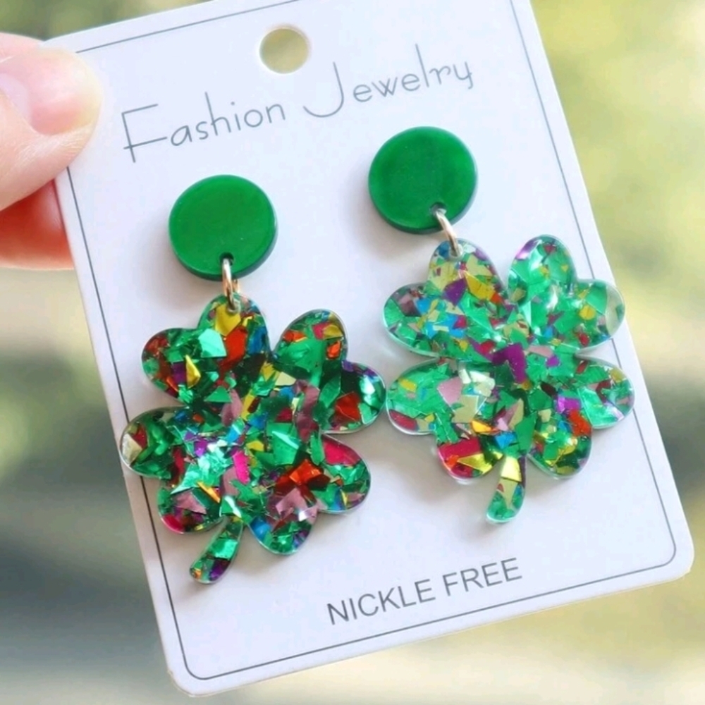 Green Multicolor Clover Drop Earrings